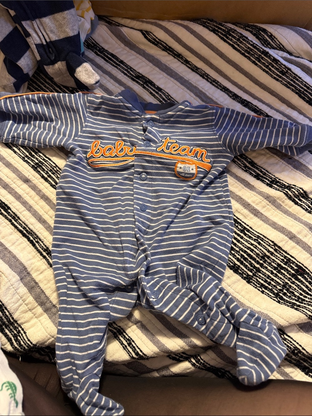 Carter's Blue and White Striped 'Baby Team' Footed One-Piece